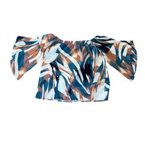 Shein Blouse Womens Off-Shoulder Multicolor Size Large Loose Flutter Sleeve